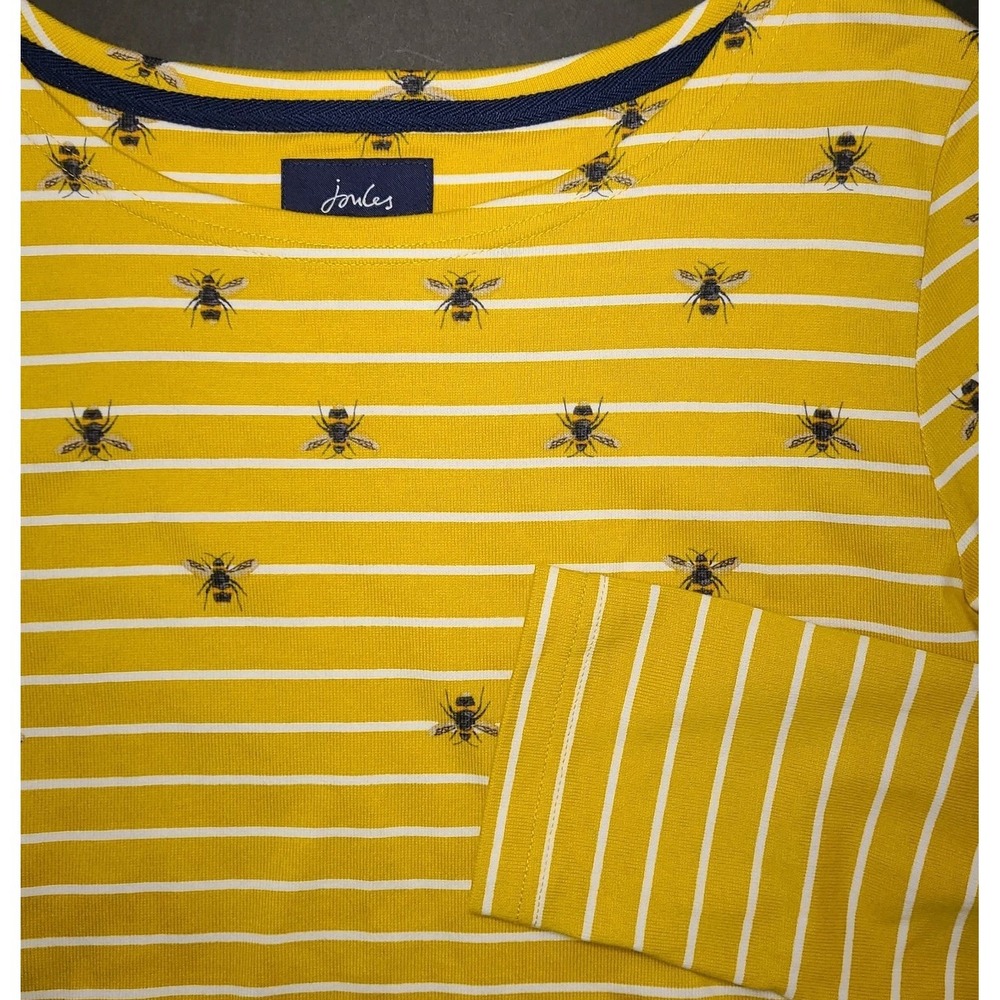 Joules Bee Stripe Top Womens US 8 Yellow Breton Cotton Long Sleeve Shirt